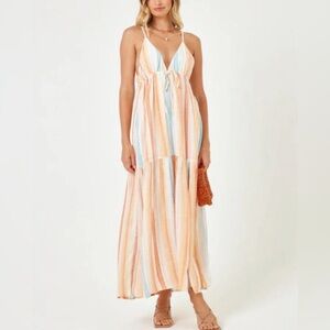 L*Space NWT Orange and Blue Fun Maxi Dress sz Small